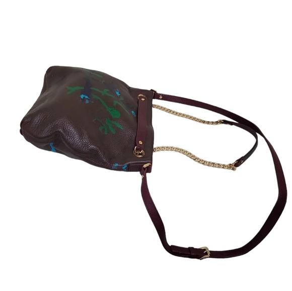 Michael Kors Handpainted Tote Cross body Leather Chain Shoulder Gold Tone - Picture 7 of 11